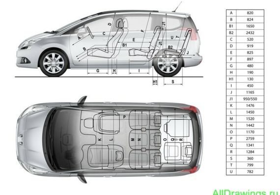 Peugeot 5008 (2010) (Пежо 5008 (2010)) - чертежи (рисунки) автомобиля